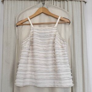 Maeve Anthropologie Women’s Sleeveless Fringe Striped Cream Top 6